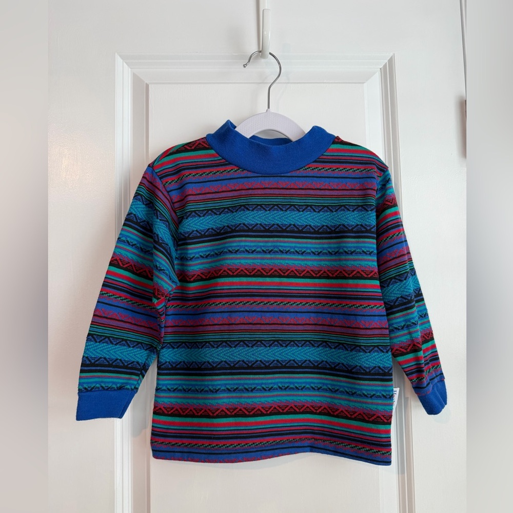 Vintage USA Made Healthtex Kids Coogi Style Top Blue Red Size 4T